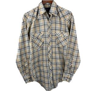 Vintage Maverick Western Shirt Mens S 14-14 1/2 Pearl Snap Long Tails USA Plaid